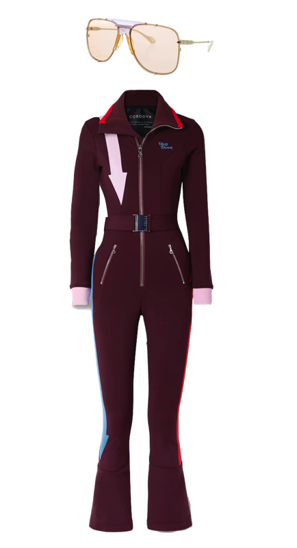 Lisa Barlow’s Burgundy Arrow Ski Suit 1