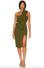 IF SO Green Ruffle one shoulder dress main image 1