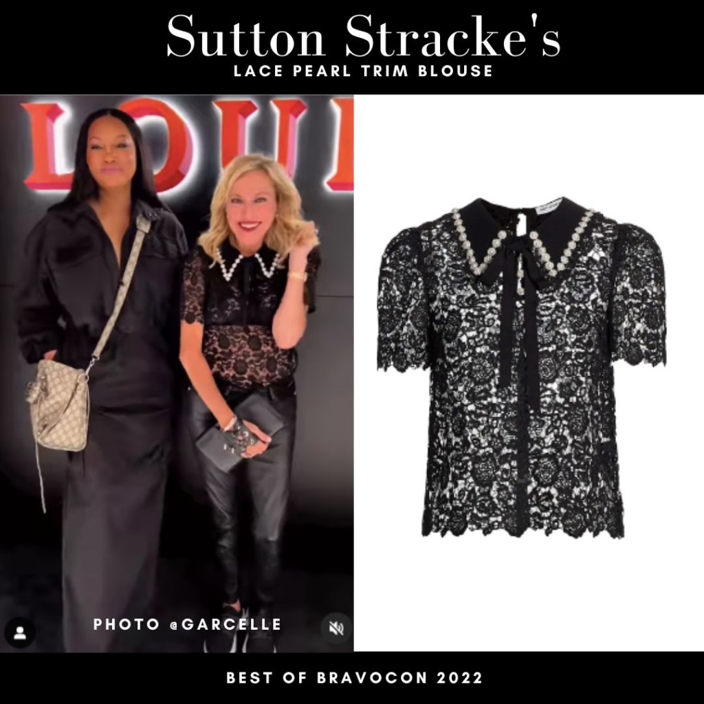 Sutton Stracke's Black Lace Embellished Collar Blouse Bravocon 2022