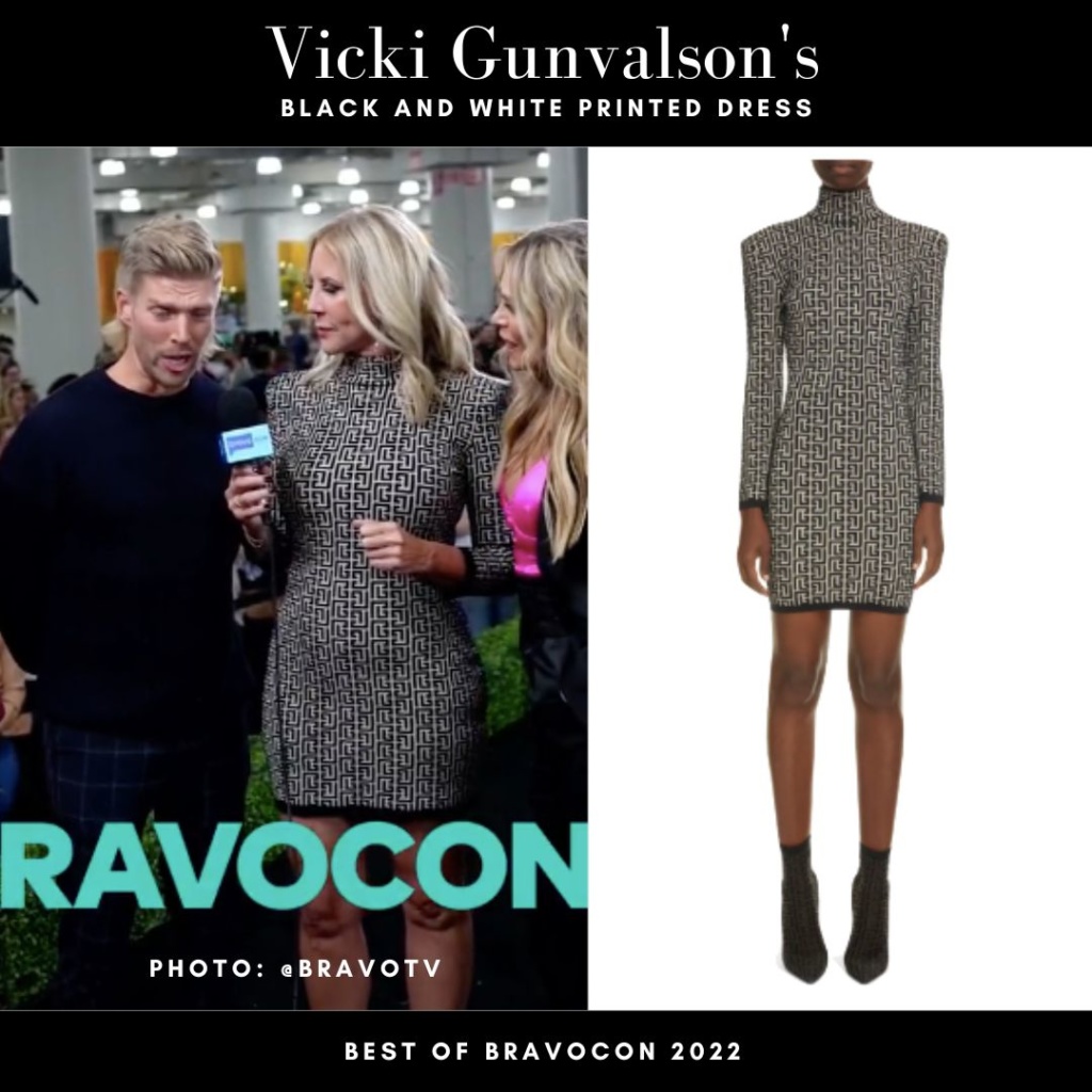 Vicki Gunvalson's Black and White Logo Dress at Bravocon 2022