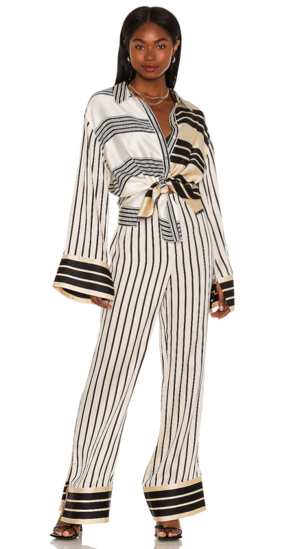 Angie Harrington’s Black and Ivory Striped Outfit