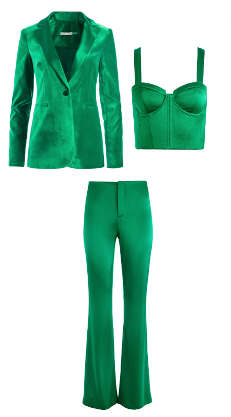 Ciara Miller's Green Satin Suit