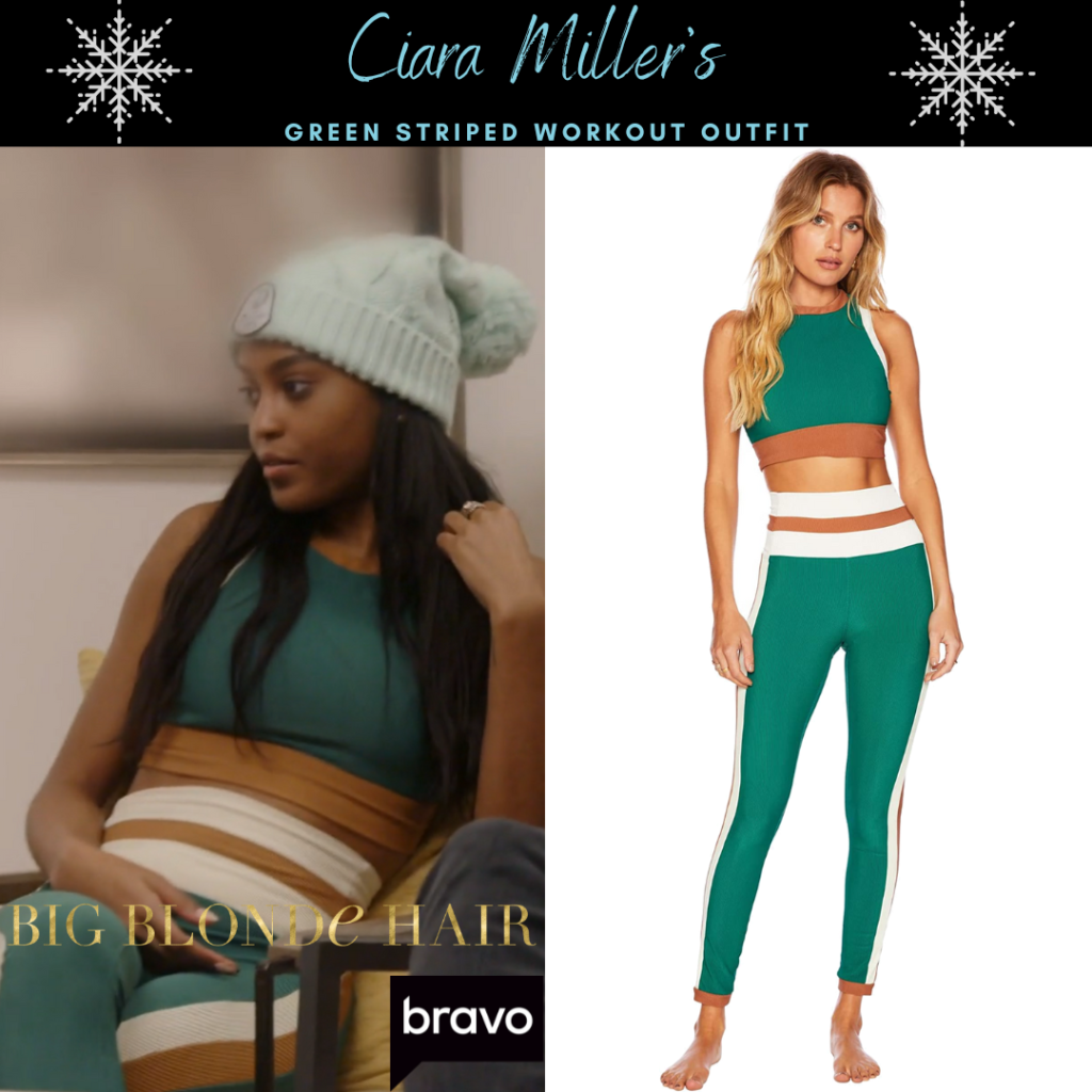 Ciara Miller's Green Striped Workout Outfit 