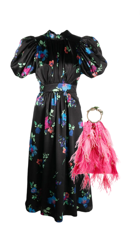 Kathy Hilton's Black Floral Puff Sleeve Dress