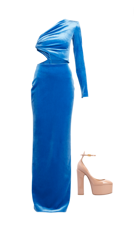 Lisa Hochstein's Blue Cutout Velvet Gown