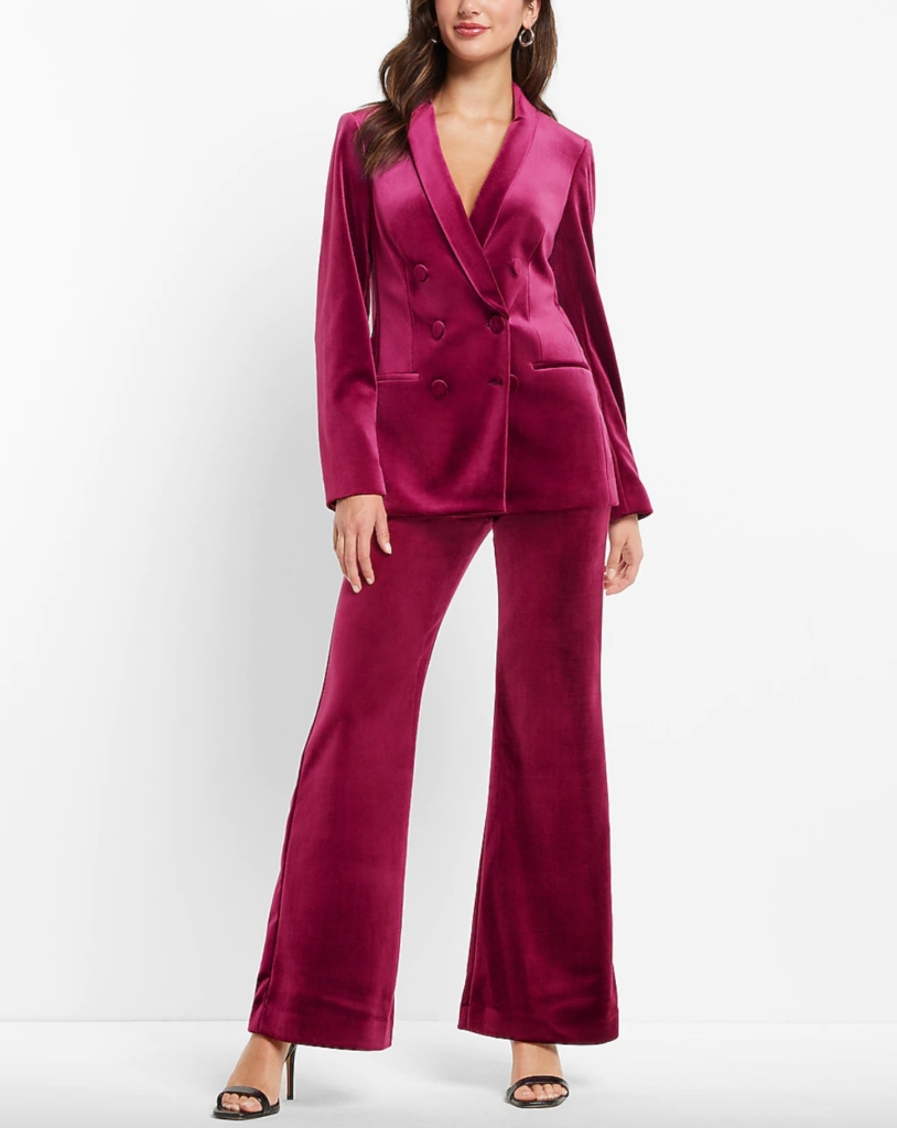 Paige DeSorbo's Burgundy Velvet Pant Suit