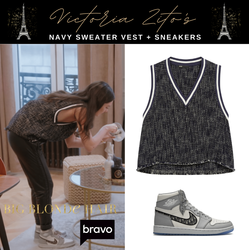 Victoria Zito's Navy Sweater Vest + Sneakers