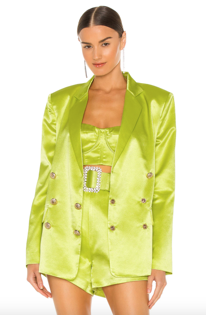Wendy Osefo's Green Satin Bustier Top and Blazer