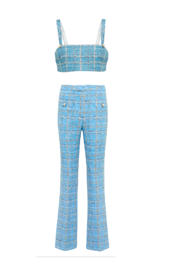 Lisa Barlow's Blue Tweed Crop Top and Pants Set