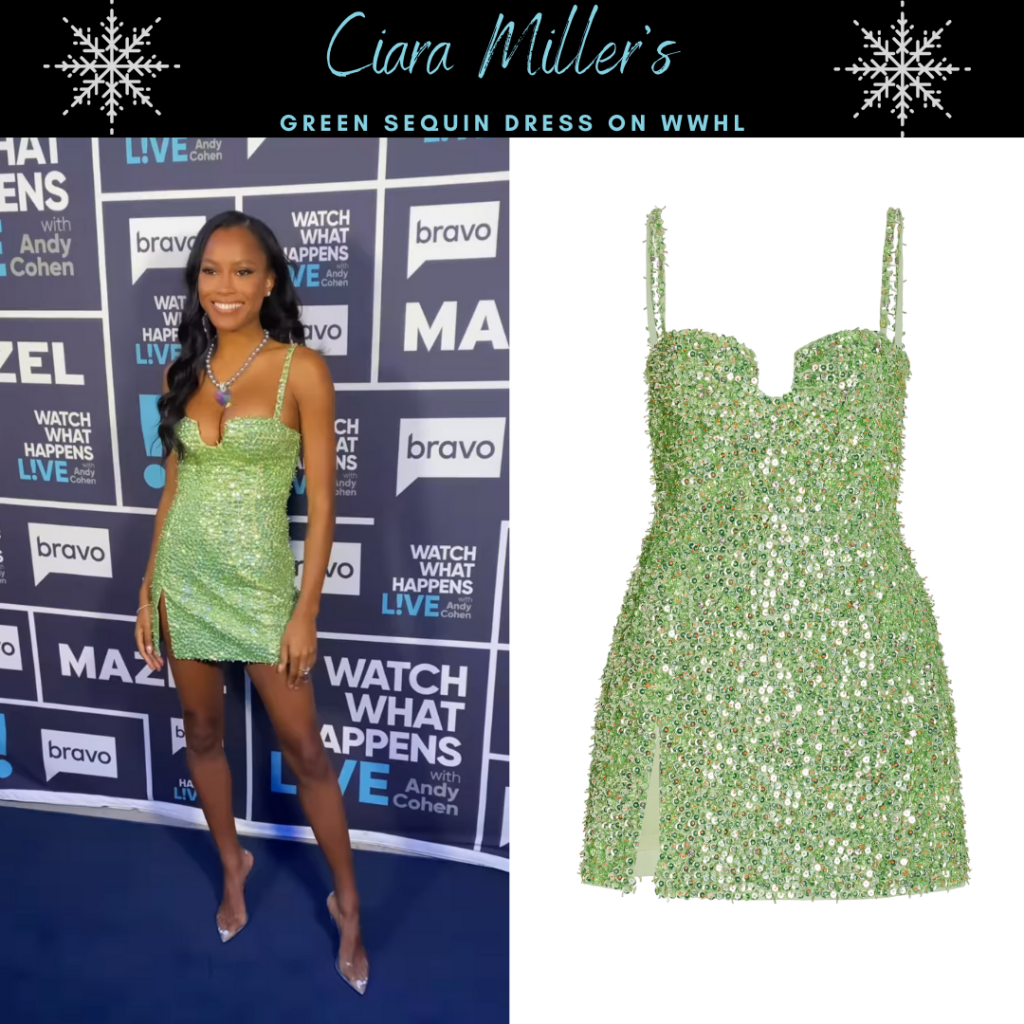 Ciara Miller's Green Sequin Dress on WWHL