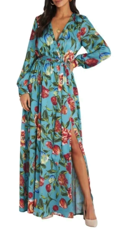 Danna Bui-Negrete's Blue Floral Maxi Dress