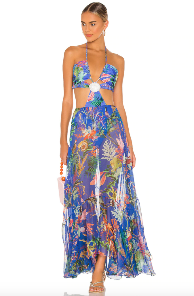 Ashley Darby's Blue Floral Cutout Dress