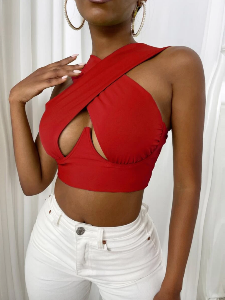 Ashley Darby's Red Cross Front Confessional Top