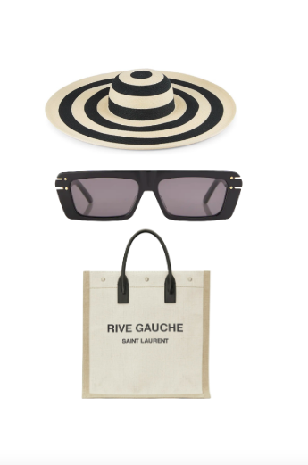 Candiace Dillard's Black Striped Sun Hat, Tote and Sunglasses