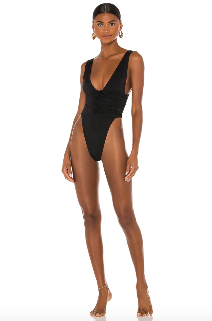 Kyle Richards' Black Ruched One Piece Swimsuit
