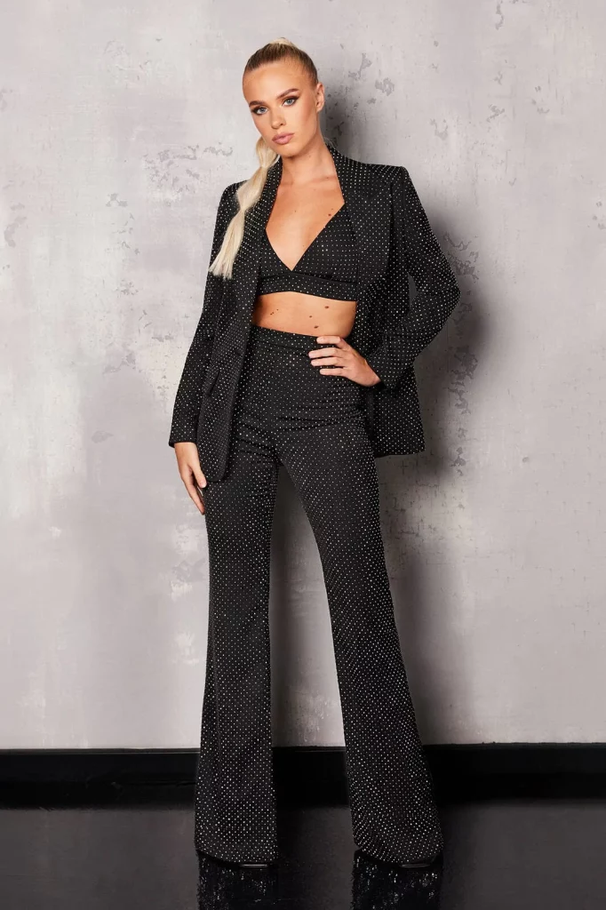 Meredith Marks' Black Crystal Embellished Suit and Pants