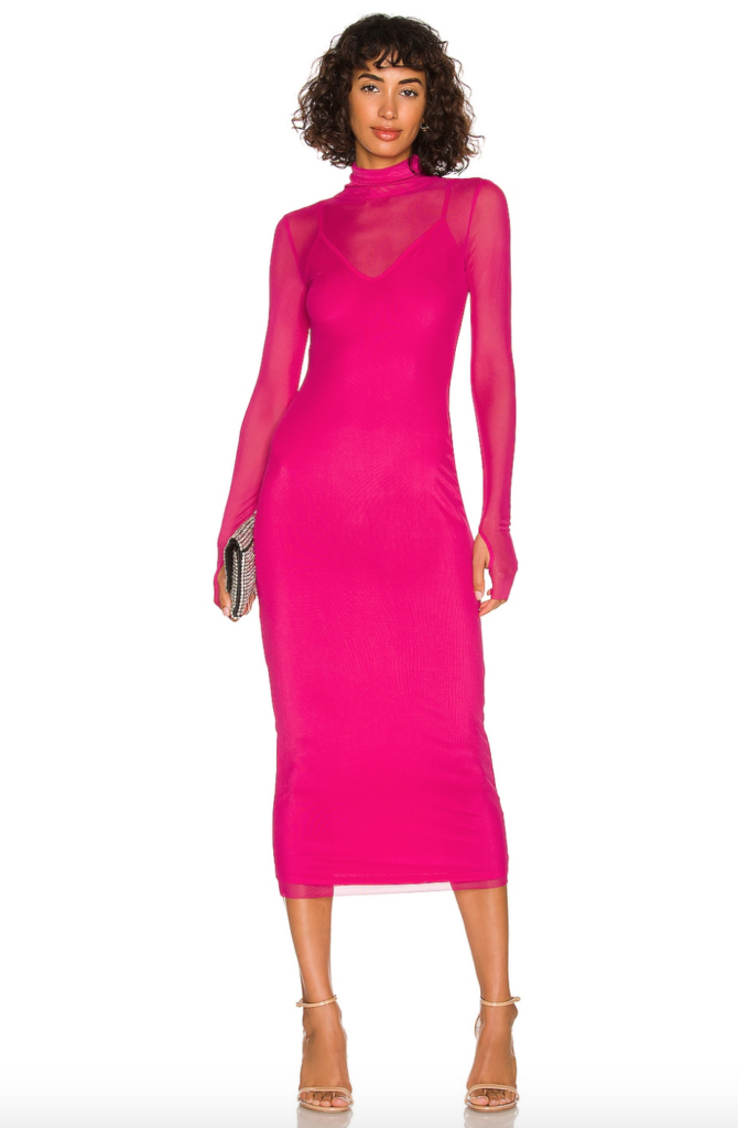 Robyn Dixon's Pink Sheer Turtleneck Dress