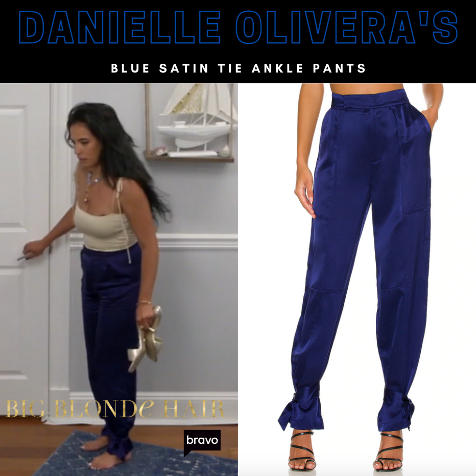 Danielle Olivera's Blue Satin Tie Ankle Pants