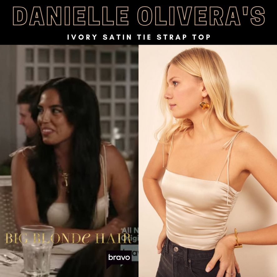 Danielle Olivera's Ivory Satin Tie Strap Top
