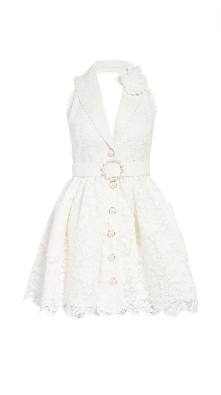 Madison LeCroy's White Belted Lace Dress
