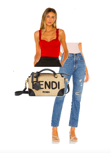 Melissa Gorga's Red Bustier Top, Jeans and Purse