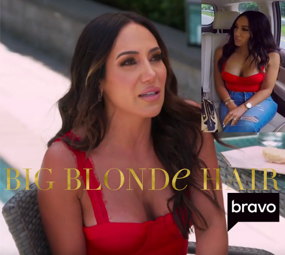 Melissa Gorga's Red Bustier Top, Jeans and Purse