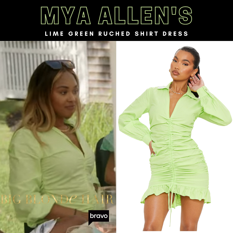 Mya Allen's Lime Green Ruched Shirt Dress