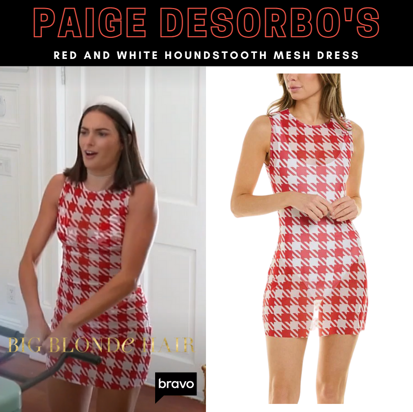 Paige DeSorbo's Red and White Houndstooth Mesh Dress