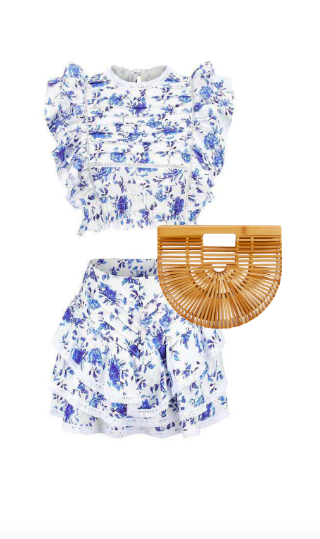 Rachel Fuda's Blue and White Printed Top and Skirt Set