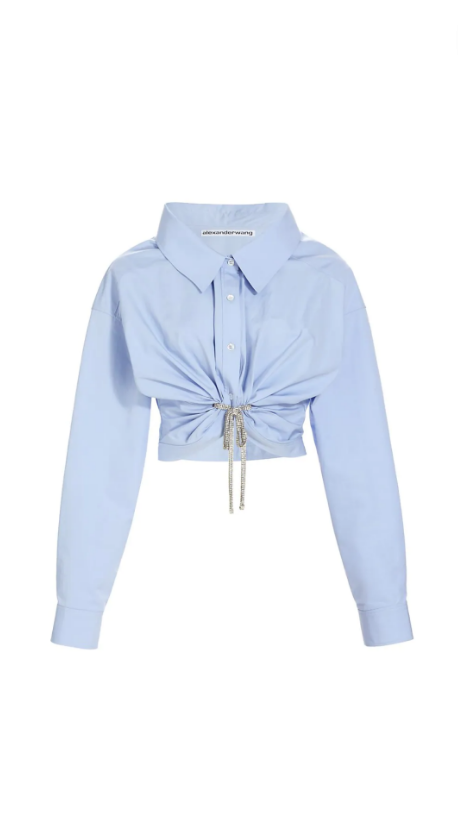 Alexia Echevarria's Blue Crystal Embellished Cropped Shirt