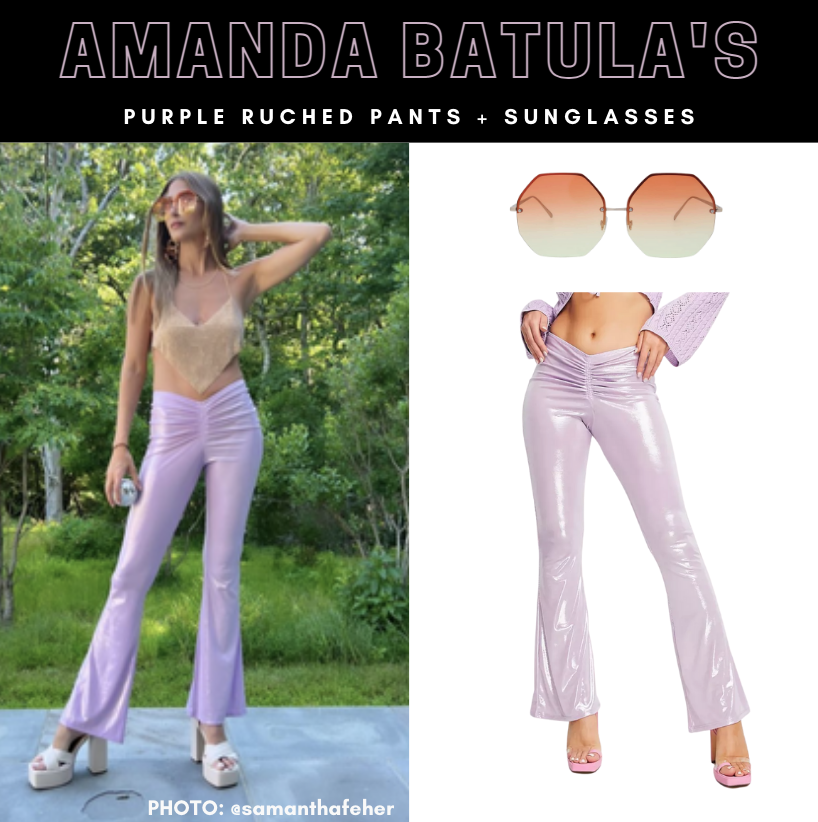 Amanda Batula's Purple Ruched Pants + Sunglasses