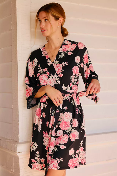 Jackie Goldschneider's Black Floral Robe and Pajama Set