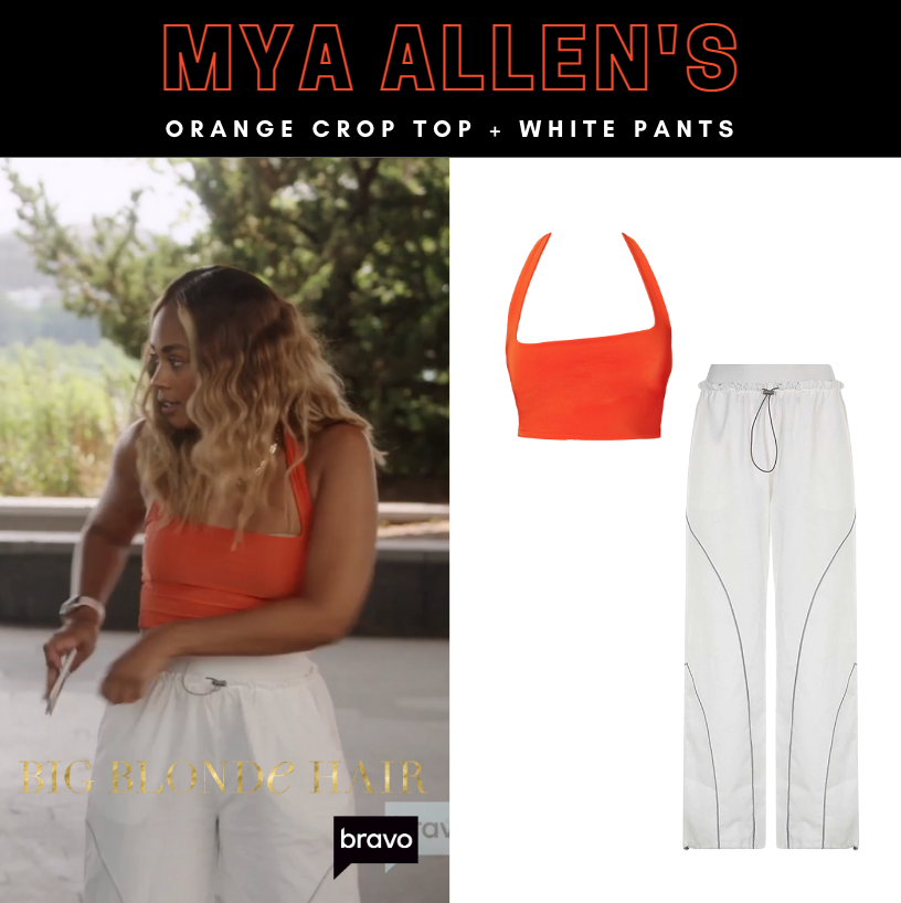 Mya Allen's Orange Crop Top and White Pants