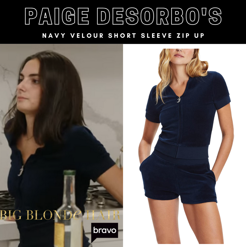Paige DeSorbo's Navy Velour Short Sleeve Zip Up