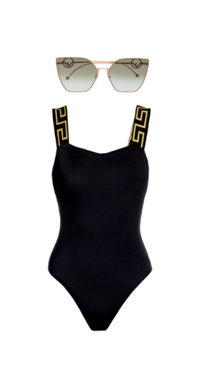 Rachel Fuda's Black Bathing Suit and Sunglasses