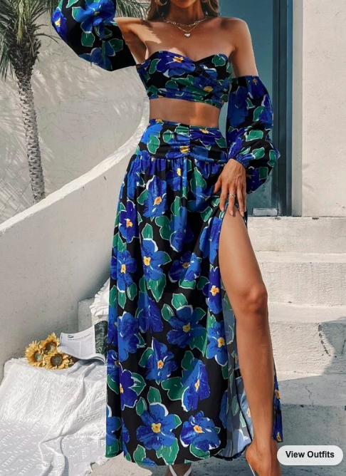 Teresa Giudice's Black and Blue Floral Top and Skirt Set