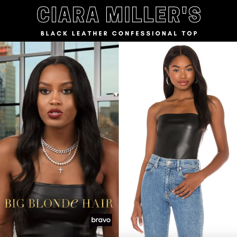 Ciara Miller's Black Leather Confessional Top