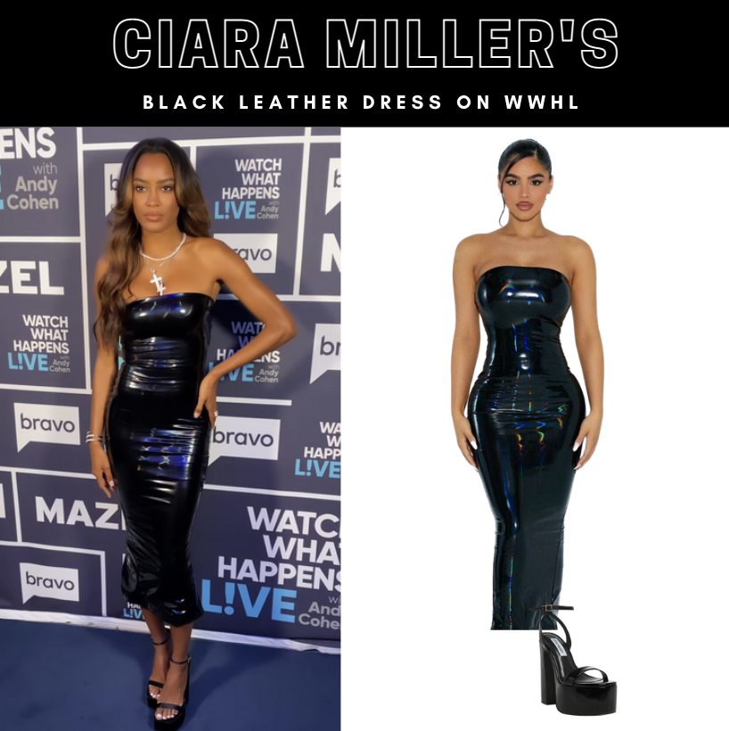 Ciara Miller's Black Leather Dress on WWHL