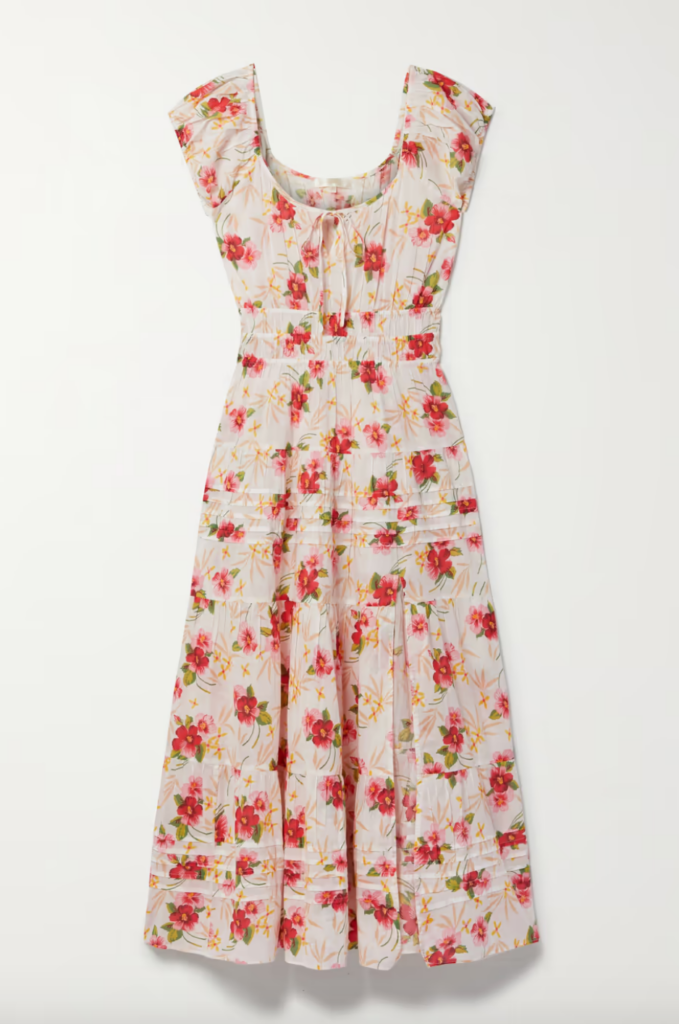 Dolores Catania's Red and White Floral Maxi Dress