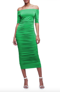 Heather Dubrow's Green Ruched Off The Shoulder Dress