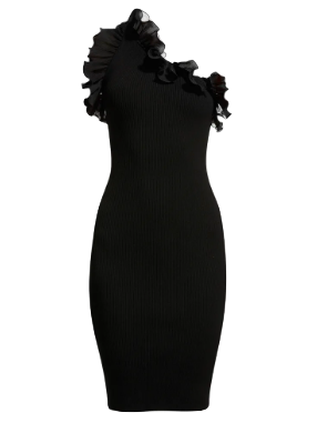 Jackie Goldschneider's Black Asymmetrical Ruffle Dress