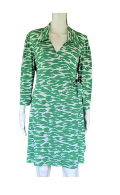 Jennifer Aydin's Green and White Printed Wrap Dress