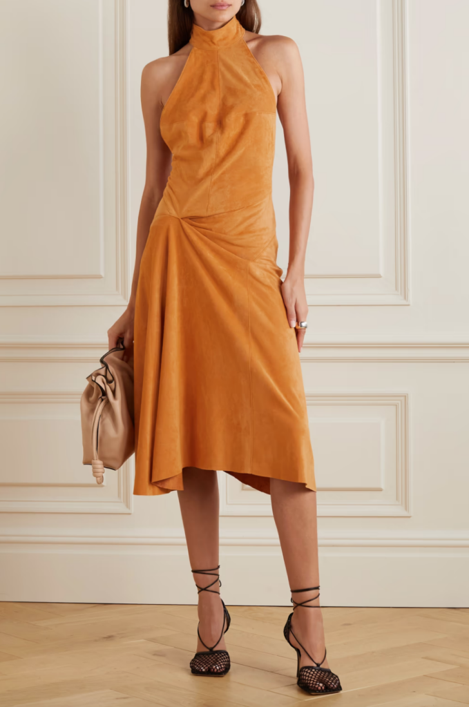 Kristin Cavallari's Orange Suede Halterneck Dress