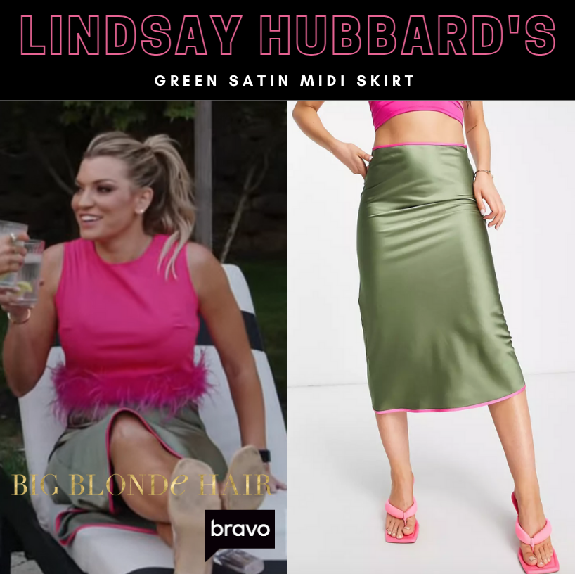 Lindsay Hubbard's Green Satin Midi Skirt
