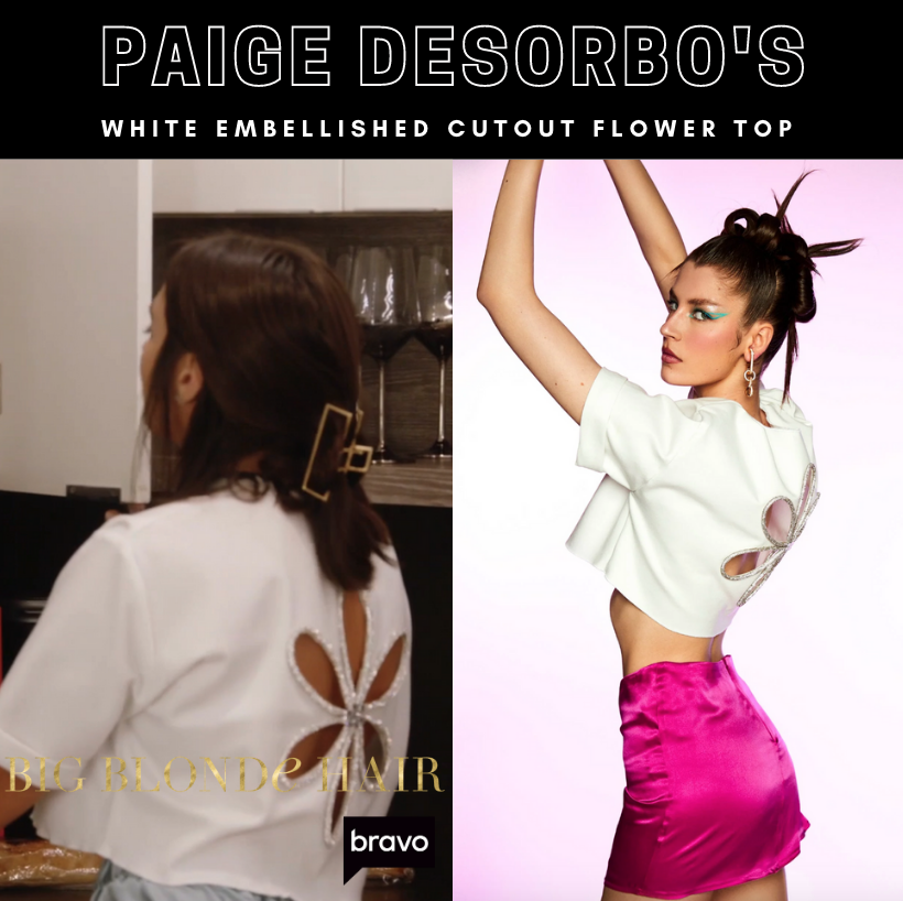 Paige DeSorbo's White Embellished Cutout Flower Top