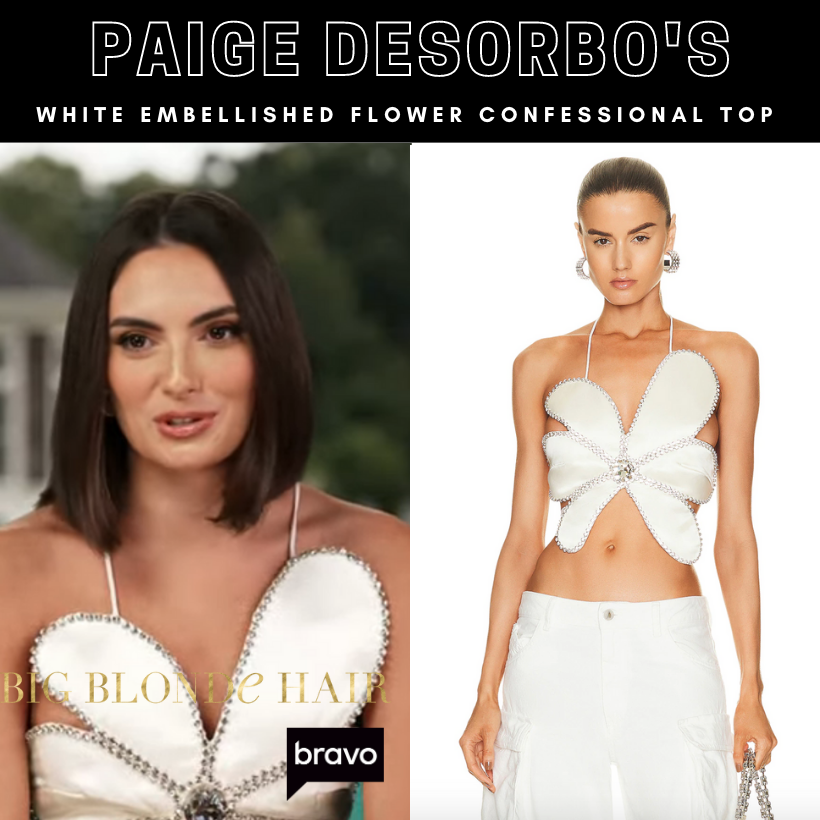 Paige DeSorbo's White Embellished Flower Confessional Top