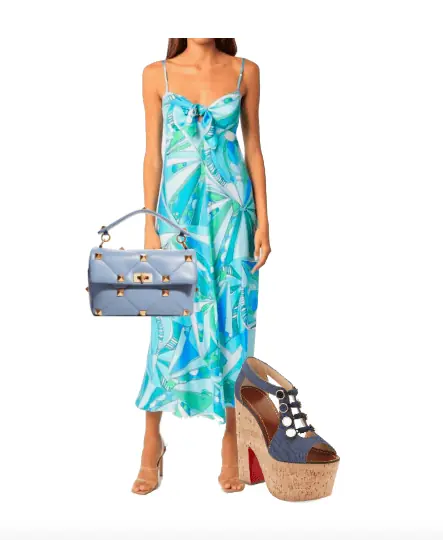 Dolores Catania's Blue and Green Printed Slip Dress