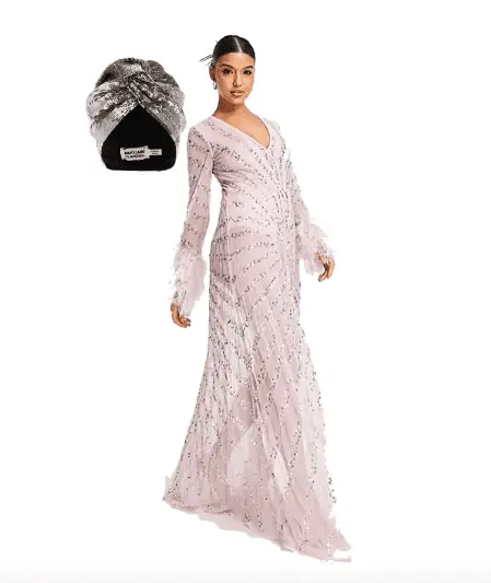 Margaret Josephs' Pink Sequin Fur Trim Dress