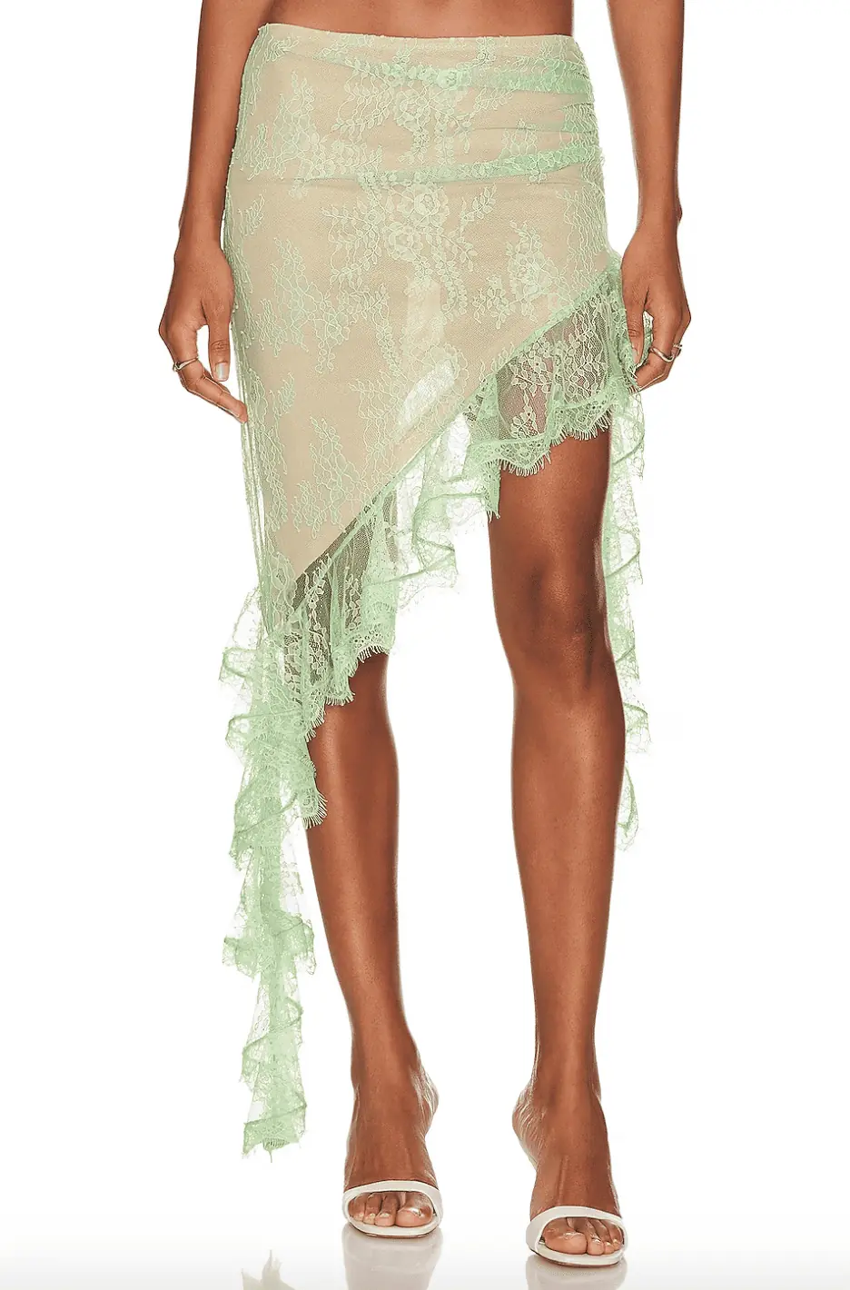 Amanda Batula's Green Lace Asymmetric Skirt