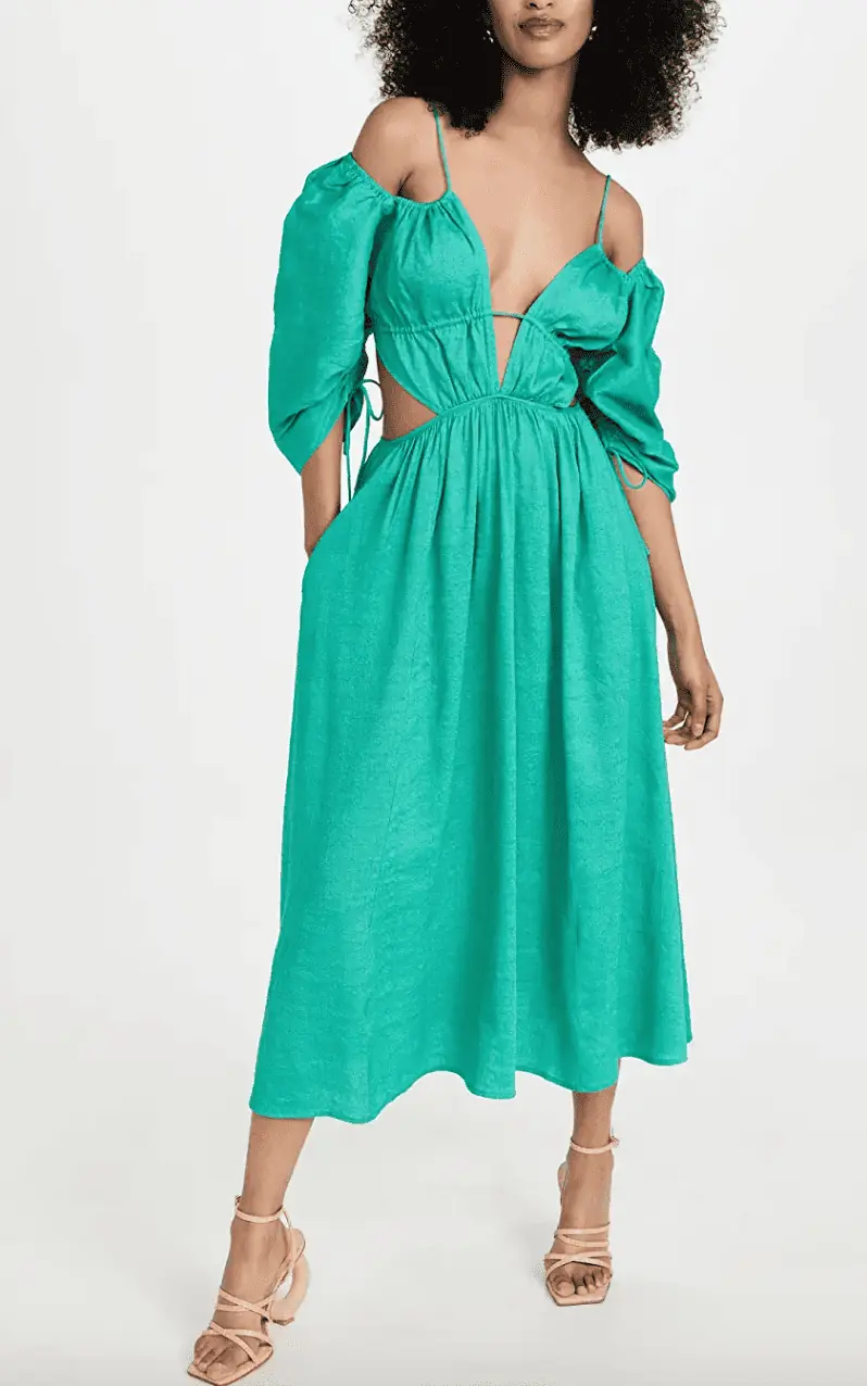 Ashley Darby's Green Pleated Cutout Dress